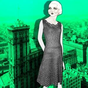 Vintage Sheer 1950s Raffia Hand Crochet Black Ribbon Cocktail Dress Whimsy Goth